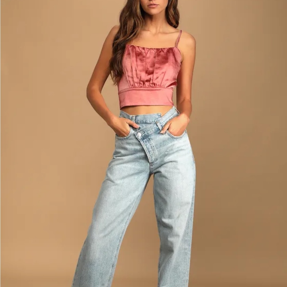 Lulus Rusty Rose Satin Cropped Tank Top